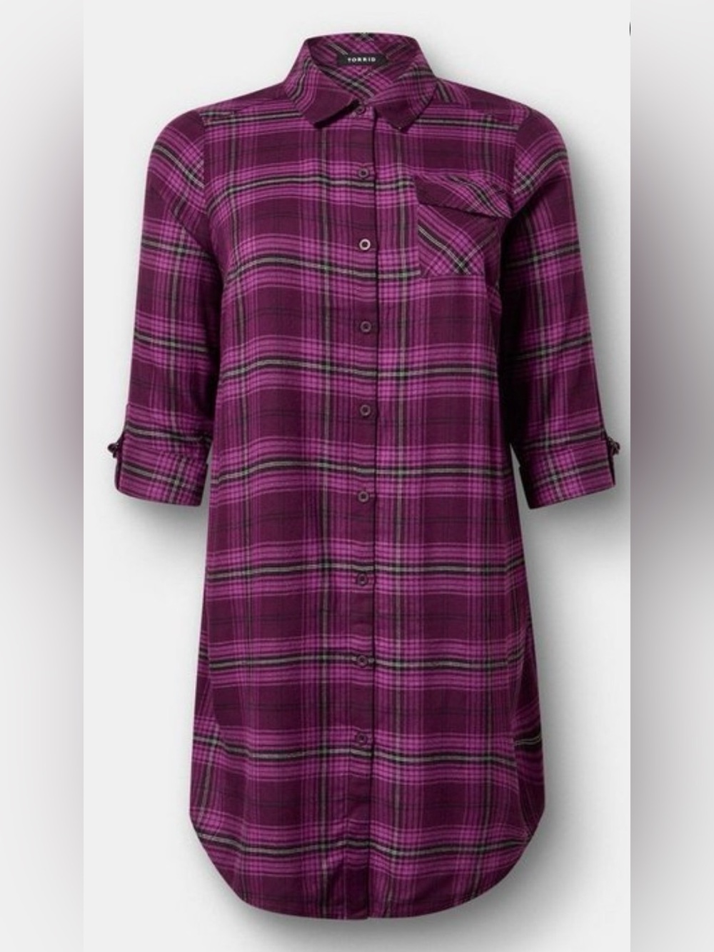 Torrid Soft Rayon Blend Flannel Oversized Shacket More Plaid Plum Purple Kimono